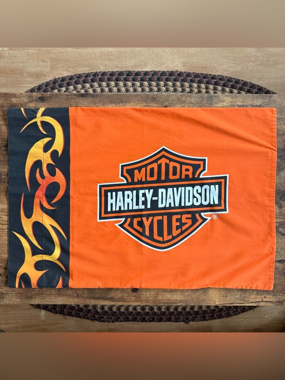 Vintage 2000s Harley Davidson Orange Flames Pillowcase